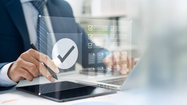 business professional using digital checklist interface inte