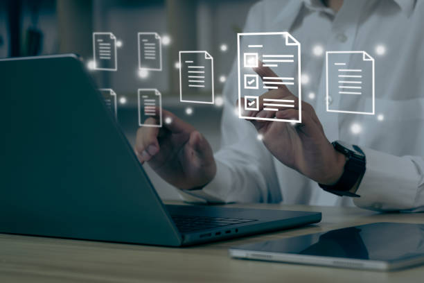 businessman using a computer to document management concept