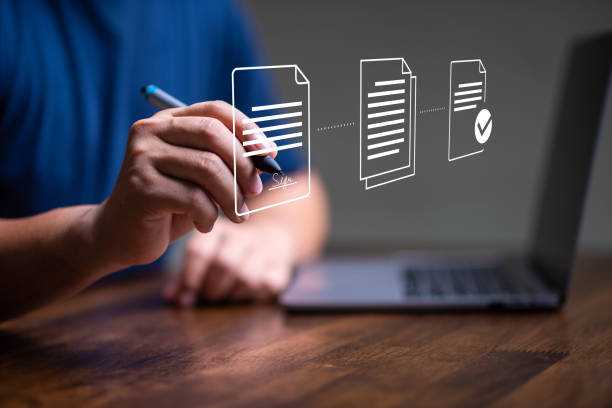 e signing paperless concept businessman using laptop and sig