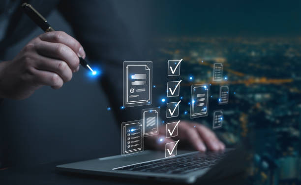 show document management system on laptop managing corporate