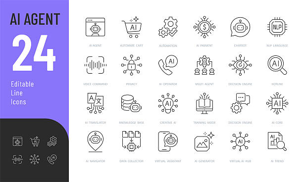 artificial intelligence agent line editable icons set2220232235
