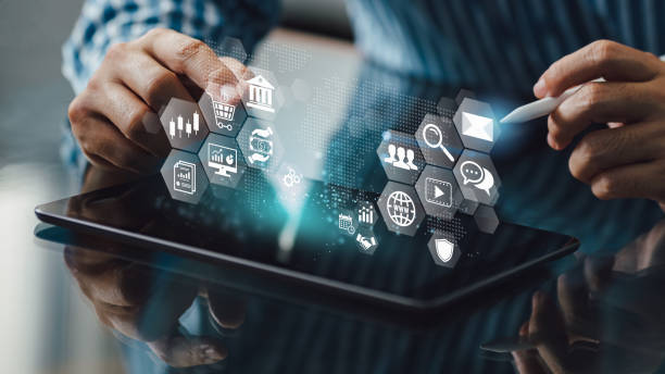 businessman using tablet on global business network for online banking and payment for online1453969173