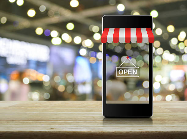 modern smart mobile phone with on line shopping store graphic621822666