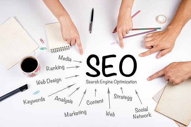 SEO Search Engine Optimization concept. The meeting at the white office table